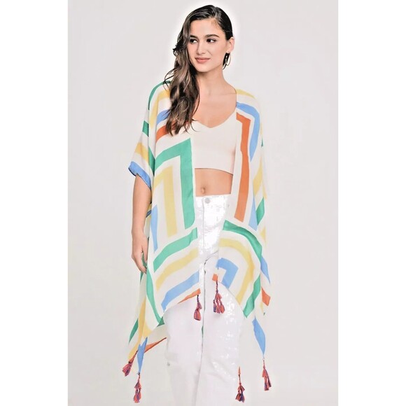 Do Everything in Love Abstract Print Tassel Kimono, Lightweight & Comfortable - Picture 1 of 13